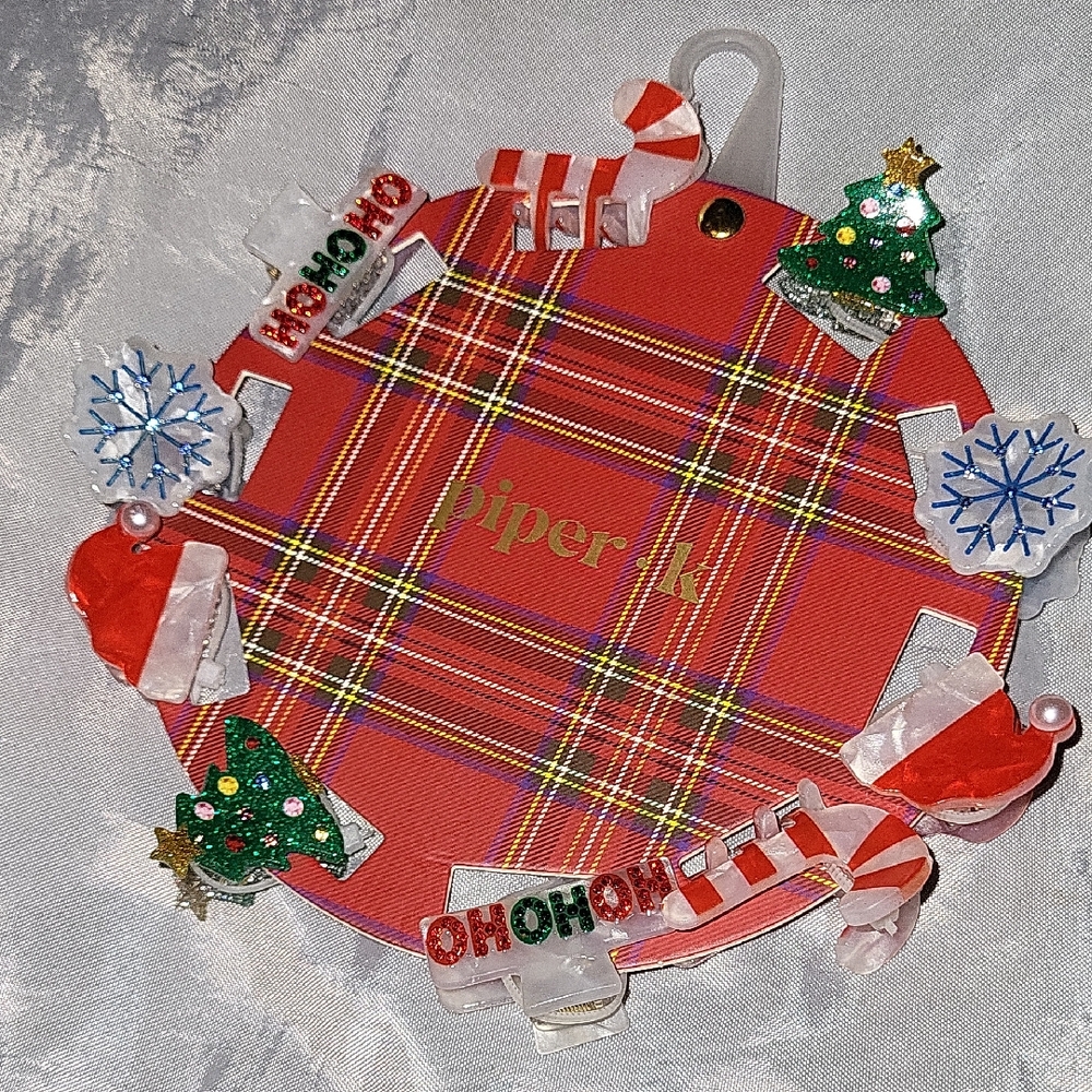 Piper K Christmas Hair Clips Candy Cane Snowflake Santa Hat HoHoHo Tree LS Ty Le